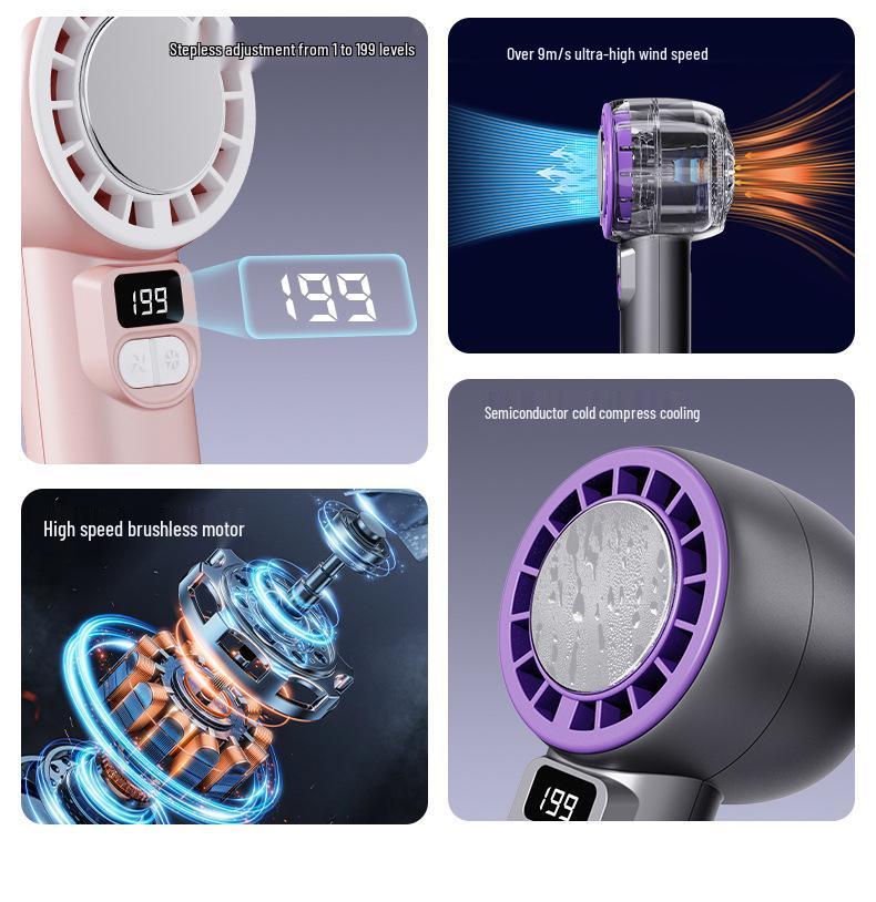 Mini Portable Handheld USB Fan with Digital Display & Ice Pack