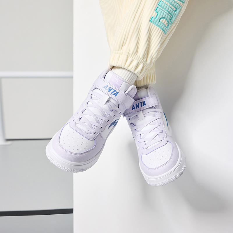 Anta Kids Casual Comfortable Lightweight Shock Absorption High-Top Skate Shoes Kids Skate Shoes Purple White Blue A33038015J-6