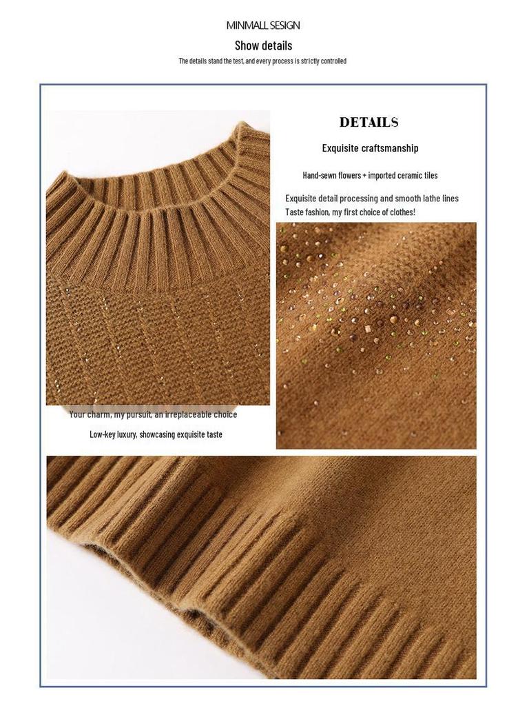 Women's Thick 100% Pure Wool Half-High Collar Sweater - New Autumn/Winter Style for Middle-Aged and Elderly