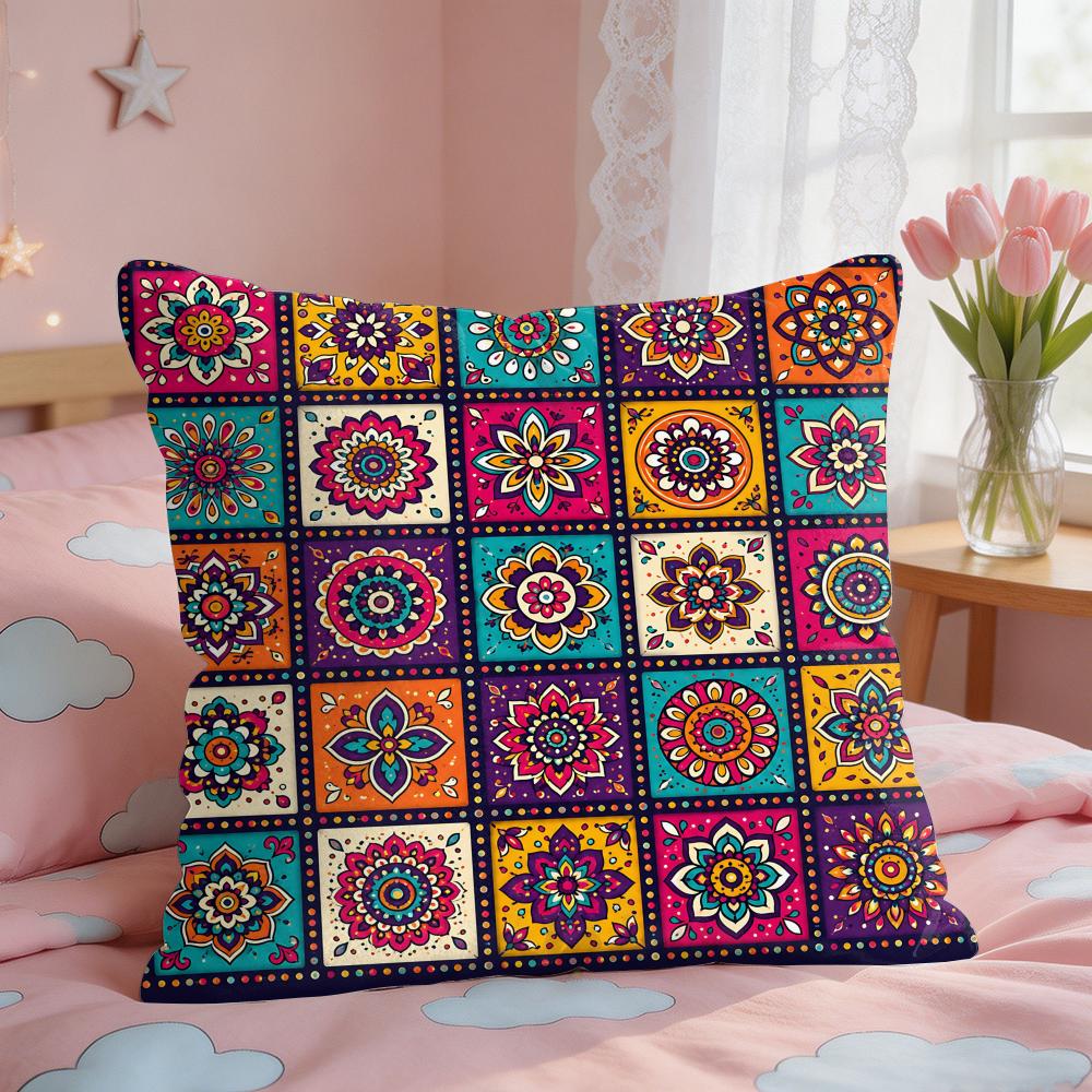 Vintage Bohemian Floral Grid Cushion Cover Short Plush Pillow Case Room Sofa Cushion Covers Home Decor Funda