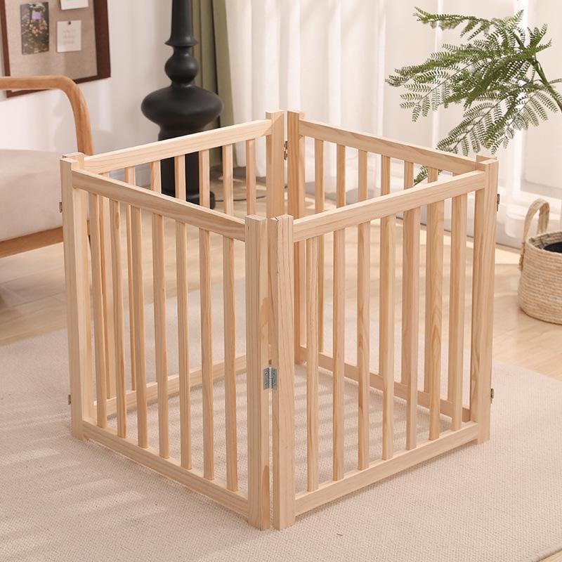 Foldable Solid Wood Dog Fence - Detachable, Easy to Store, Eco-Friendly, Natural Finish, Versatile Dog Cage