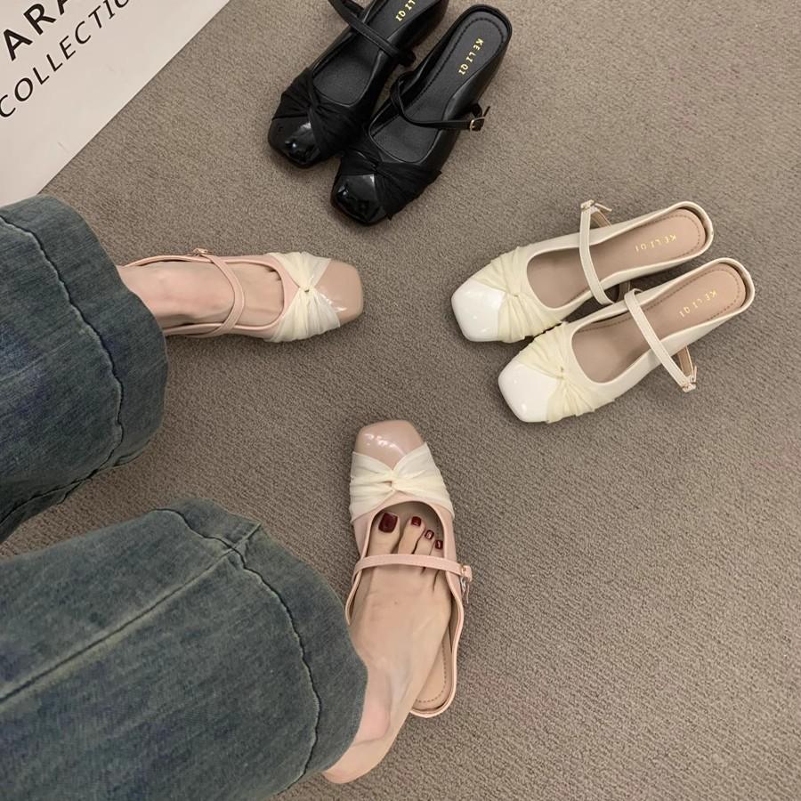 With skirt fairy wind gentle evening shoes inner height bag head half slippers female summer wear a pedal Muller single shoes