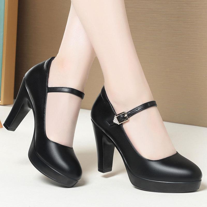 

9см 11см Дышащие Удобные Туфли Мэри Джейн из Мягкой Кожи с Неглубоким Вырезом на Платформе 2025 Обувь на Высоком Блочном Каблуке для Модели Мамы 39