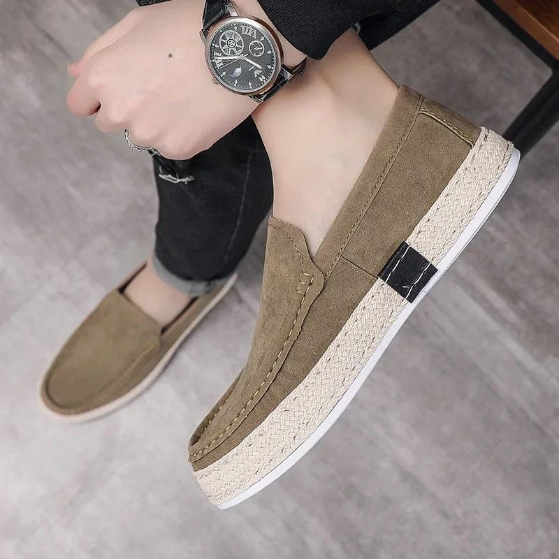 Men Loafers Shoes Summer Shoes Man New Fashion Canvas Footwear Soft Flat Comfy Flock Suede Leather Men Casual Vulcanized Shoes