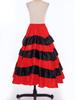 Kids Girls Spanish Dance Performance Skirt: Red Black Contrast Color Tiered Ruffles Wide Hemline Satin for Flamenco Ballroom Costume