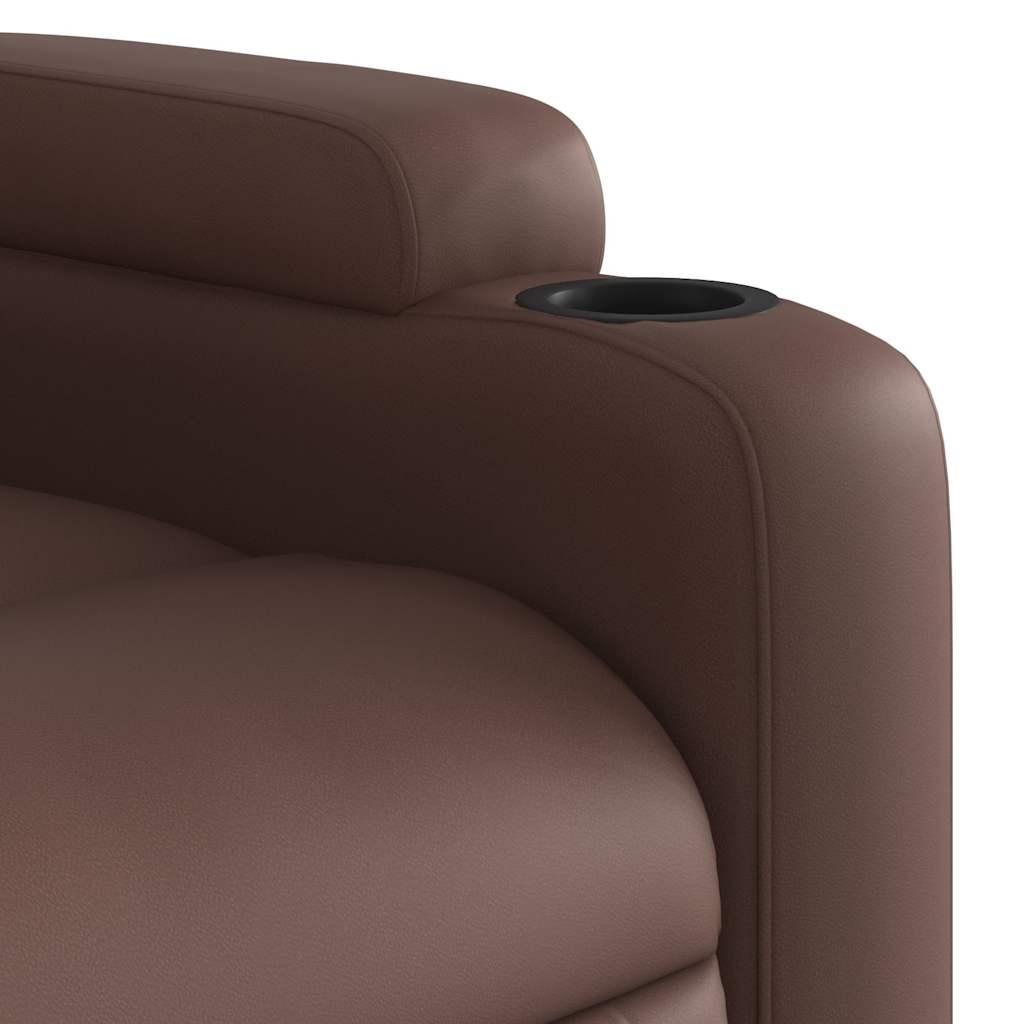 Electric Massage Recliner with Rising Function Brown Synthetic Leather