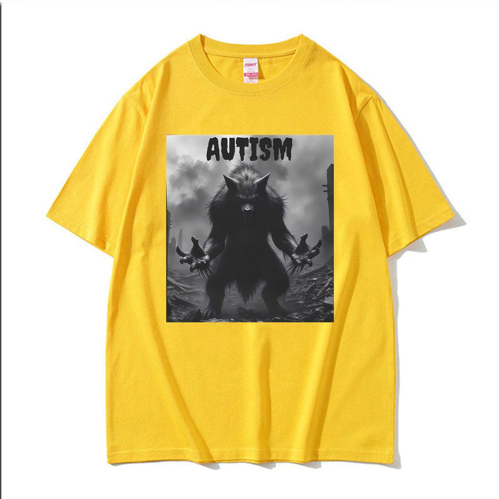 Funny Autism Wolf Meme Retro 90s Tshirt Mens Women Fashion Summer Humor Short Sleeve T Shirt Oversized Casual Cotton T Shirts
