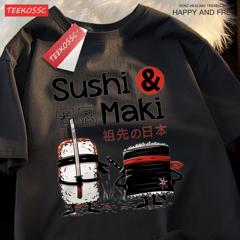 Theduc Sushi Und Sushi Druck Männer Frauen T-Shirt Baumwoll-T-Shirts Lockeres T-Shirt Rundhals Lockere Oberteile Modekleidung Unisex