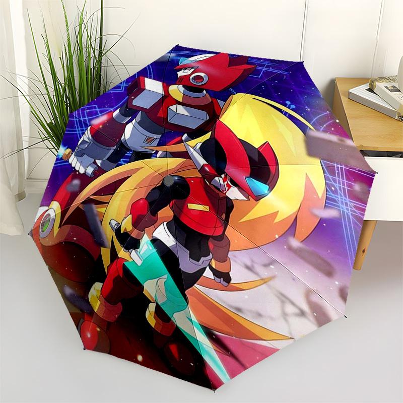 

1pc Mega Man Automatic Folding Outdoor Umbrella - Portable 3-Fold Design with 8-Rib Iron Frame, Perfect for Fans, Travelers, Daily Use, and Gifts