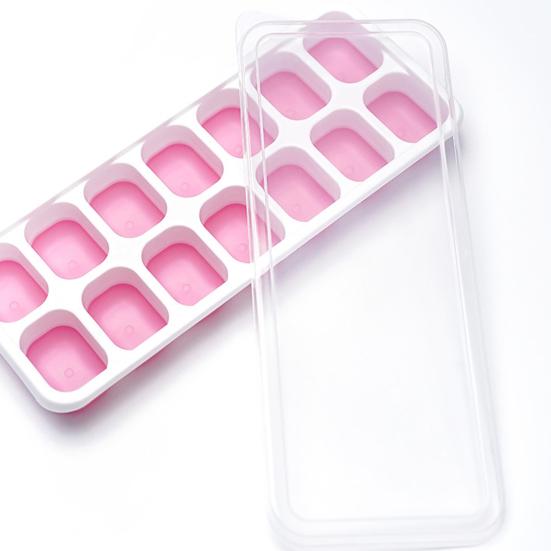 Ice Cube Tray with Well-Sealed Lid 14-Cavity Stackable Silicone Ice Mold Easy Release