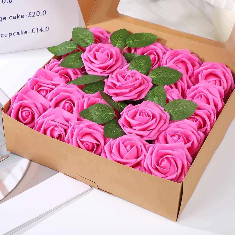 8cm Foam Rose Artificial Flower with Stem for Weddings and Valentine's Day