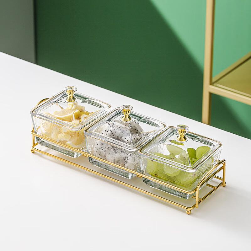 Hammered Glass 3-Compartment Snack & Fruit Plate Set