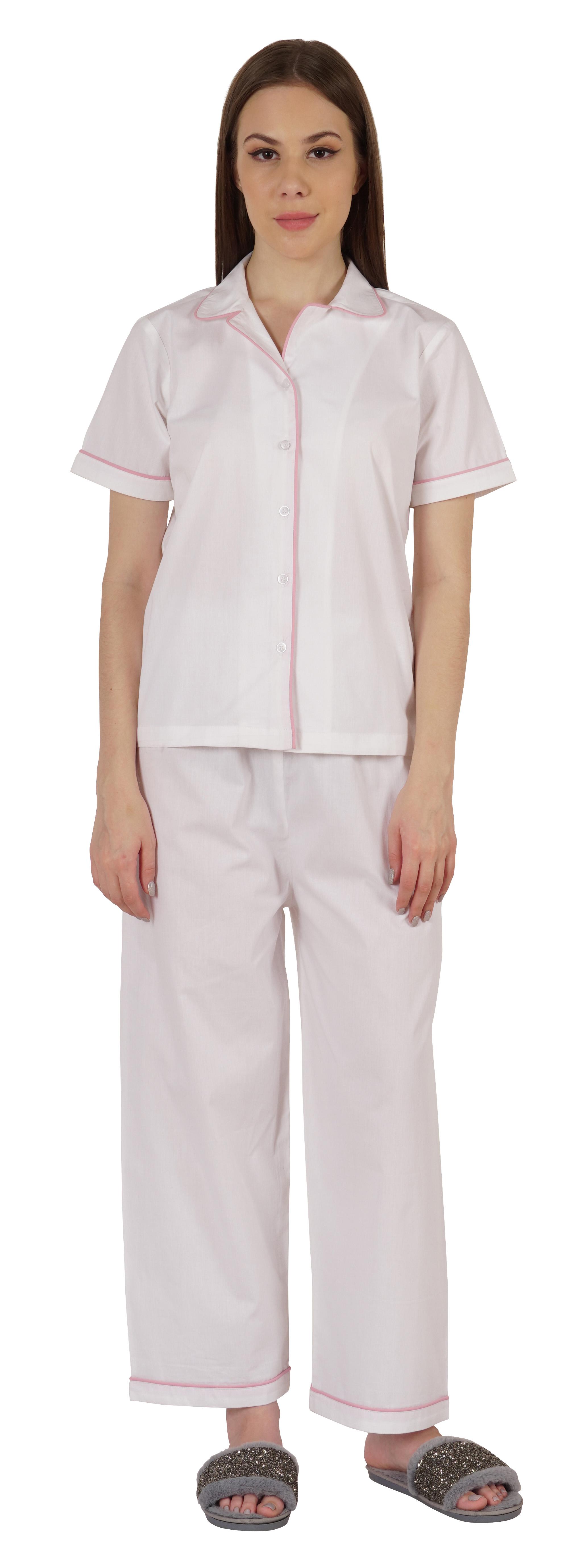 

Жіноча бавовняна піжама Inkmeso Класична сорочка та піжама з короткими рукавами з 2 предметів XX-Large білий