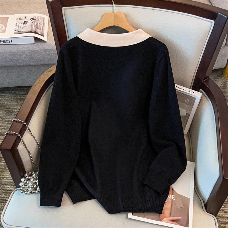 Plus Size Women's Winter Lapel Top - Slimming Long Sleeve Sweater Knitwear for Curvy Girls 200/300 Jin 8026