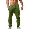 Spring Summer Men's Casual Linen Pants Beach Elastic Waist Drawstring Pants Lightweight Linen Trousers