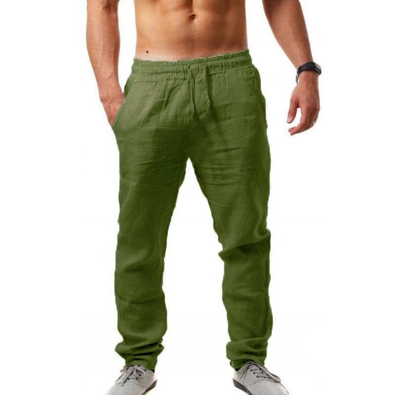 Spring Summer Men's Casual Linen Pants Beach Elastic Waist Drawstring Pants Lightweight Linen Trousers