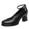 Fashion Middle-Aged And Elderly Model Catwalk Shoes High Heels One-Button Comfortable Mother Single Shoes Leather Dress Autumn Elegant