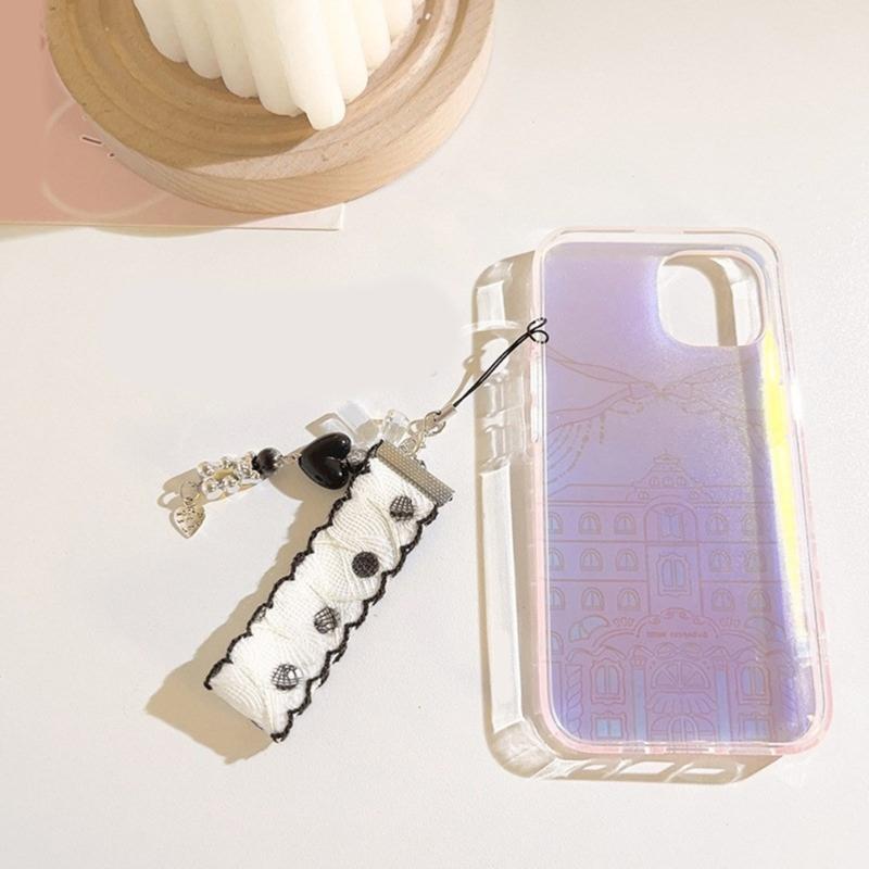 Butterfly Mobile Phone Pendant Bow Beaded Phone Chain Lace Fabric Lanyard Stylish Keychain Bag Charm Decorations
