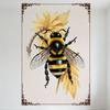Vintage Style Bumblebee Metal Tin Sign with Ornate Brown Scroll Borders Light Background Decor for Home Bar Cafe Man Cave