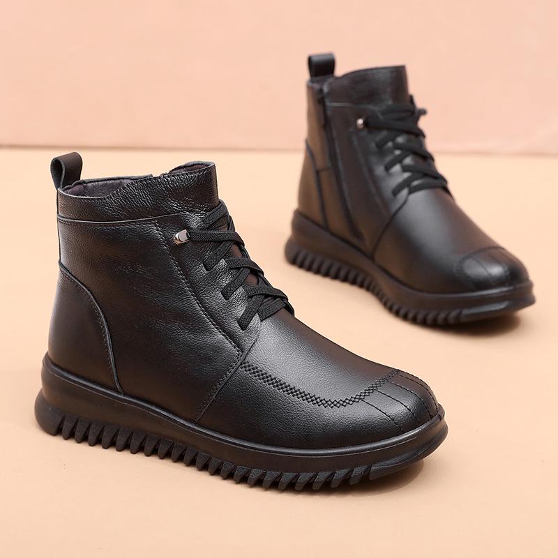 "New Autumn Genuine Leather Non-Slip Soft Cotton Shoes for Middle-Aged and Elderly Women"