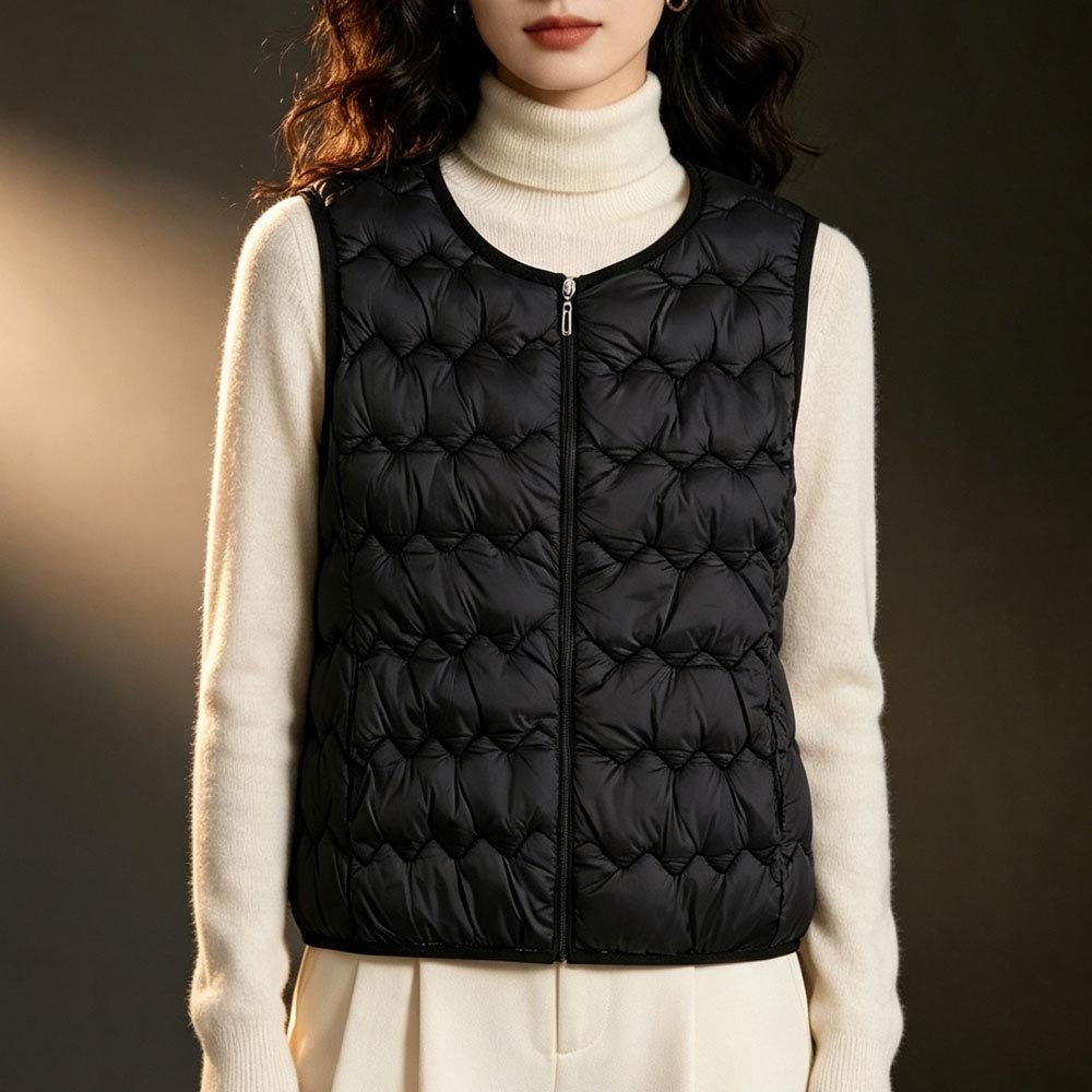 Women's 2025 Collarless Cotton Vest - Autumn/Winter Large Size Round Neck Waistcoat