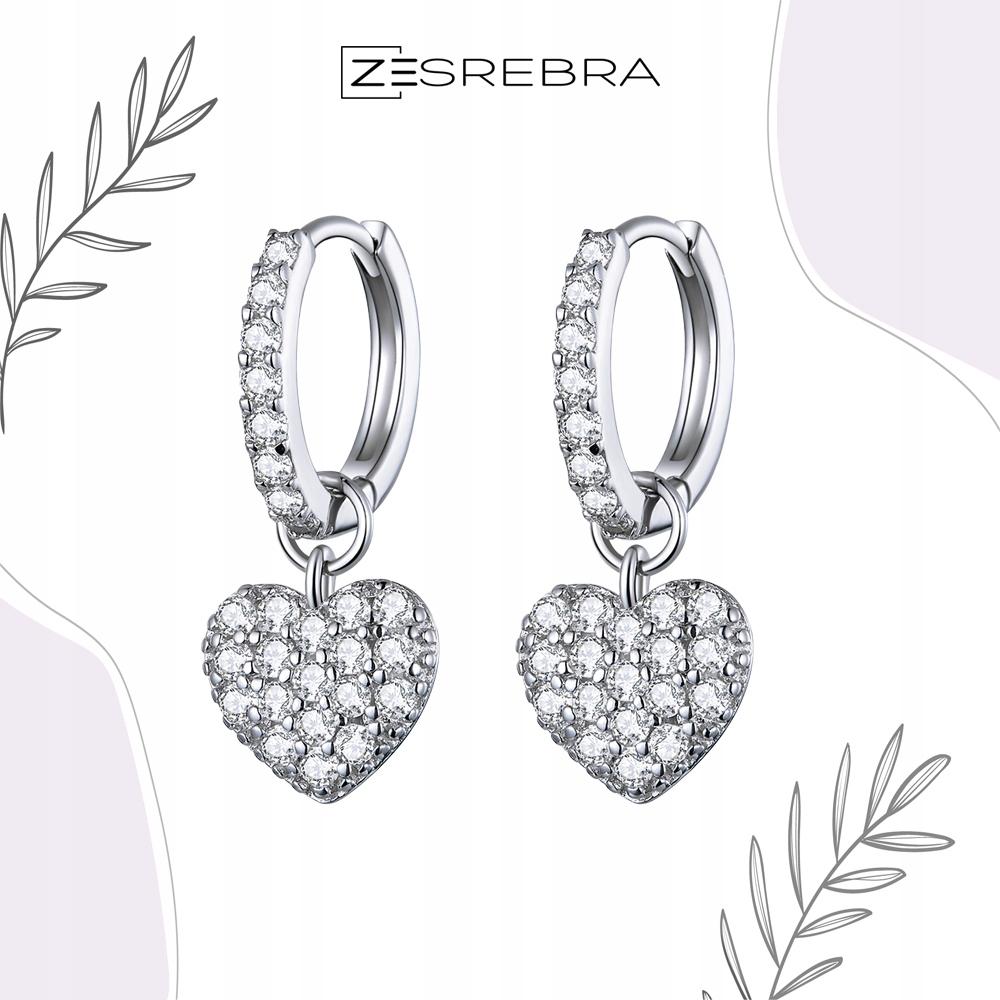 S925 Earrings, Hanging Hearts, Zircons, English Crystals
