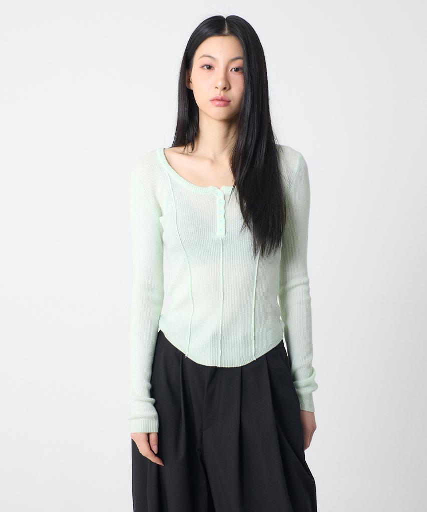 UNKNOWN PLANET Basic Round Button Knit Top Mint