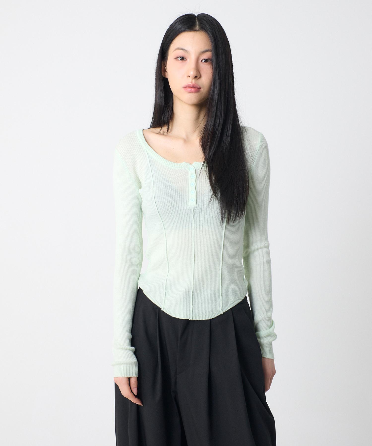 Unknown Planet Basic Round Button Knit Top Mint Mint/Free