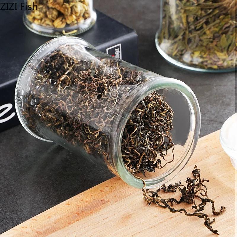 Minimalist Transparent Sealed Glass Jar Storage Jars with Lids Tea Caddy Candy Pots Desk Decoration Spice Jar Cereal Dispenser