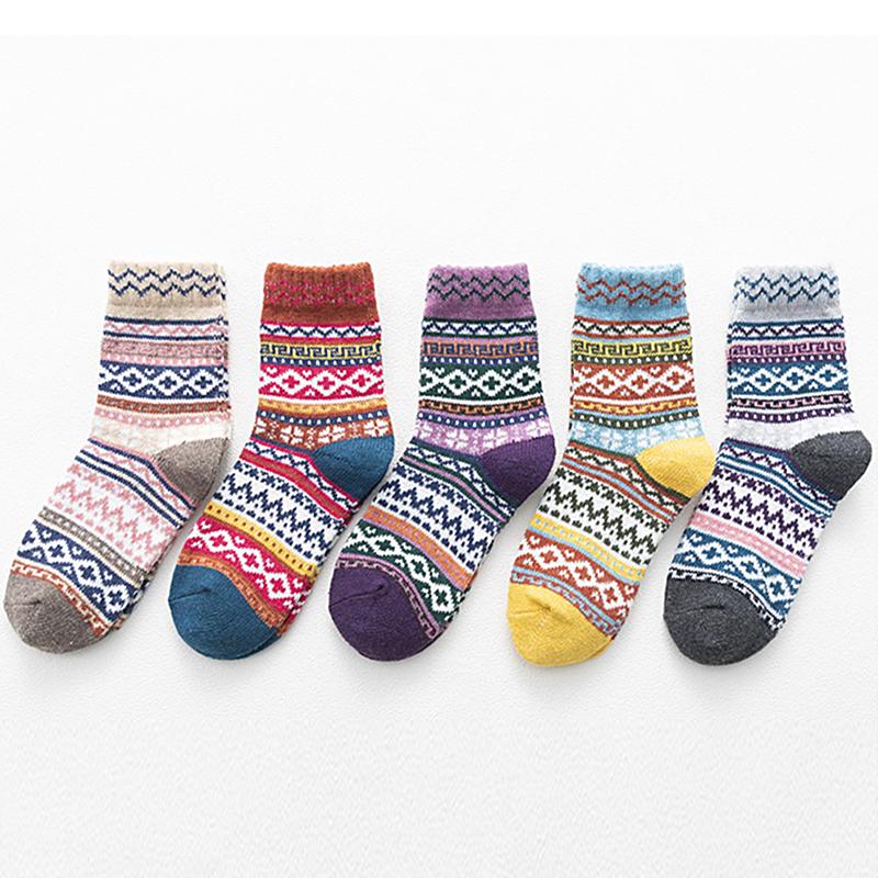 

5 пар зимних утепленных средних носков-трубочек, теплые теплые скандинавские вязаные женские толстые носки