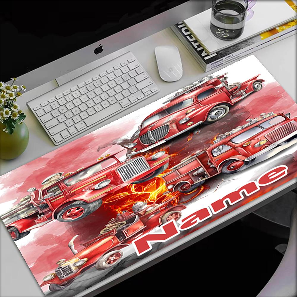 Custom Name fire truck Theme Mouse Pad, Non Slip Rubber Base, Multifunctional Office & Home Decor, Perfect for Workspace Personalization.