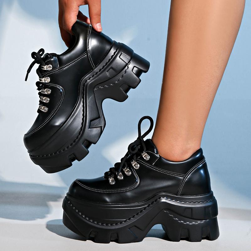 Fashion Fashion Black Chunky Sneakers for Women 2025 Autumn Platform Sports Shoes Woman Gothic Punk Style Thick Sole Sneakers Plus Size