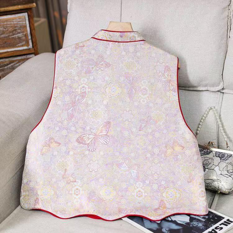 2026 Spring Fashion Women's Chinese Style Jacquard Vest - Butterfly Stand Collar, Single-Breasted, Sleeveless Outerwear
