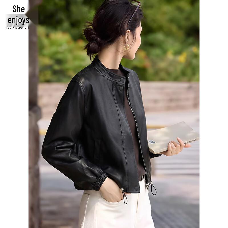 Women s Vintage Stand-Collar PU Leather Short Jacket M