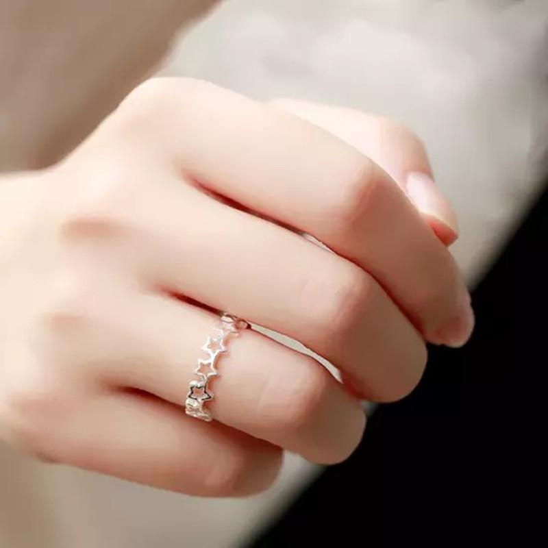 Beixi S925 Sterling Silver Starry Open Ring: Women s Hollow Five-Pointed Star. Adjustable Open