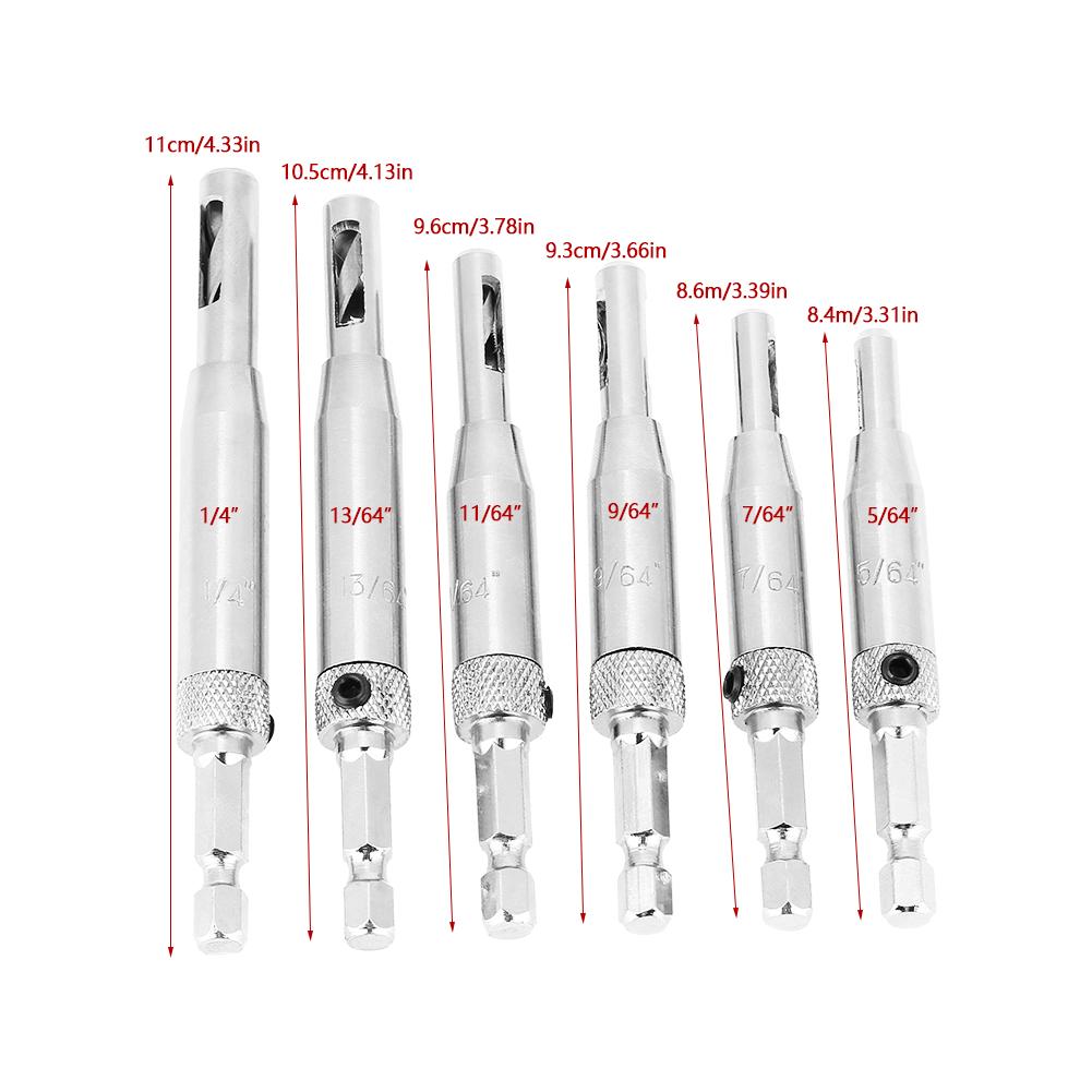 6pcs Self Centering Hinge Cabinet Door Wood Drill Bit Set 564 764 964 1164 1364 14