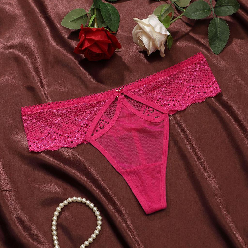 Peach Butt Sexy Lace Low Waist Heart Thong - Plus Size Transparent Panties for Women