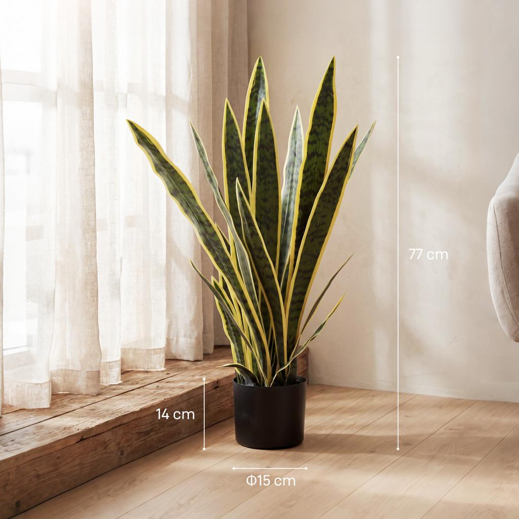 Artificial Sansevieria Plant, 77 Cm, 21 Adjustable Leaves, Pot, Green