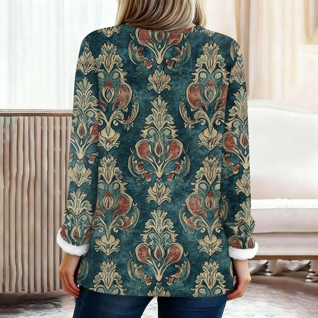 Dame Moteabel Trykket Rund Hals Langermet Plysj Varm Genser Topp