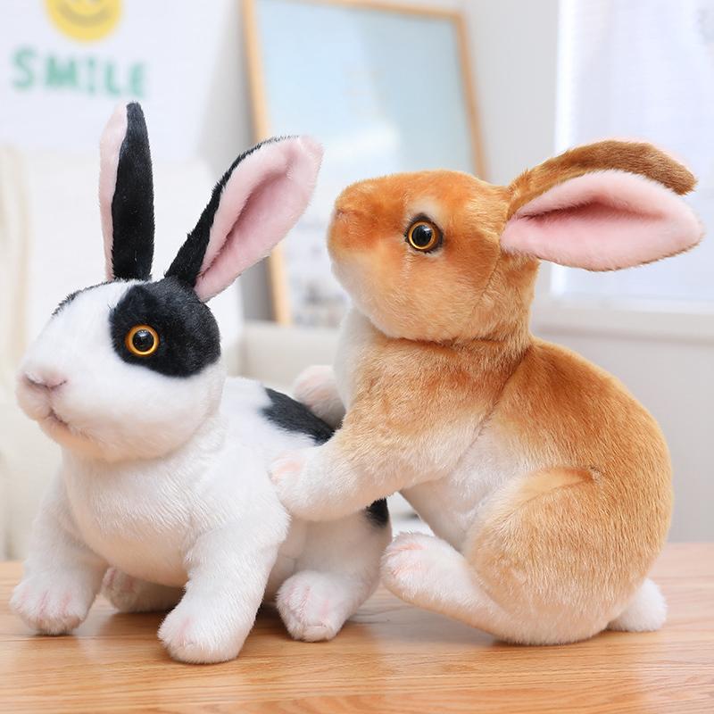 Kawaii Rabbits Plush Toy Simulation Animal Cute White Grey Bunny Doll Real Life Model Props Girls Kids Birthday Gift