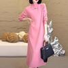Semi-turtleneck with coat temperament dress women's autumn and winter medium and long loose and thin solid color knitted sweater skirt