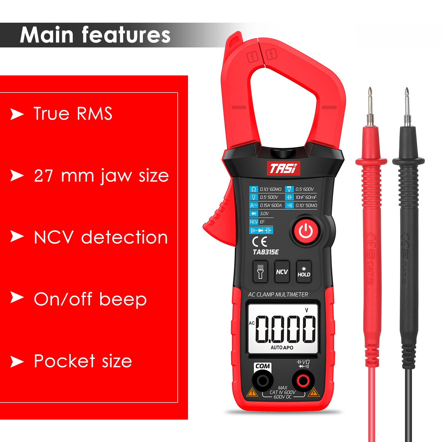 

TASI TA8315E Digital Clamp Meter Multimeter Professional Tester True RMS Multimeter Mini TA8315E