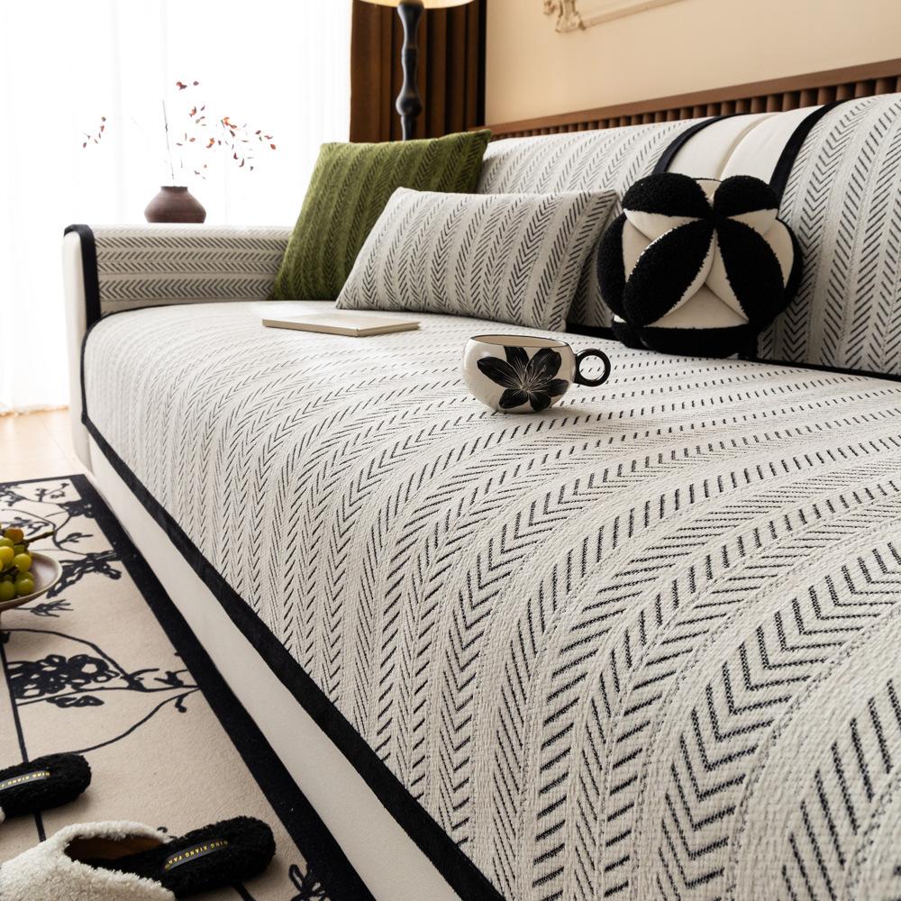 Fish Bone Pattern Sofa Cushion, Universal Non-Slip In All Seasons, French Medieval Simple Seat Cushion, Light Luxury Cover Cloth, Sofa Cover Towel