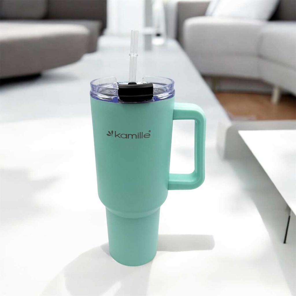 STEEL THERMAL MUG 1200ml WITH HANDLE AND STRAW KM-2175