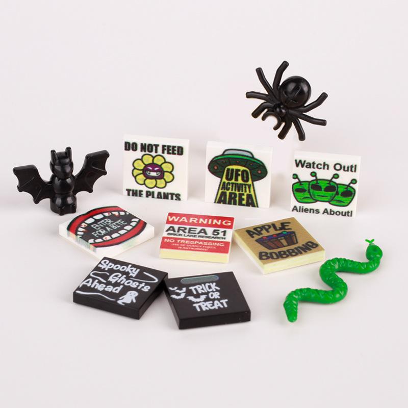 MOC Halloween Printed 3626 Vampire Skull Board Building Blocks Kit City Ghost Spider Horror Figures Bricks Toy For Children Gift