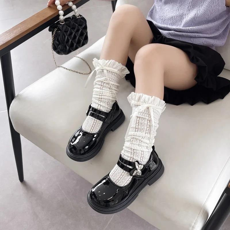 Kids Leather Shoe Glossy PU Black Shoes for Girls New School Versatile Children's Causal Princess Thick Bottom Mary Jane Shoes