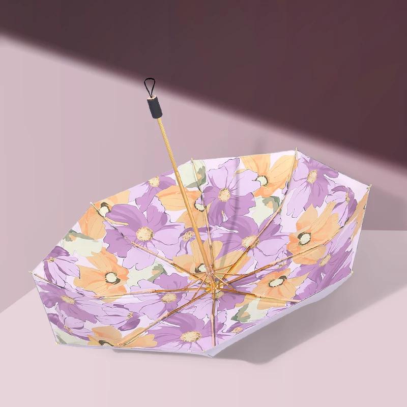 Sun Umbrella Women Super Sun Protection UV Protection Double-Layer Silver Glue Sunshade Umbrella Umbrella Retro Style Rain Or Shine Dual-Use Folding