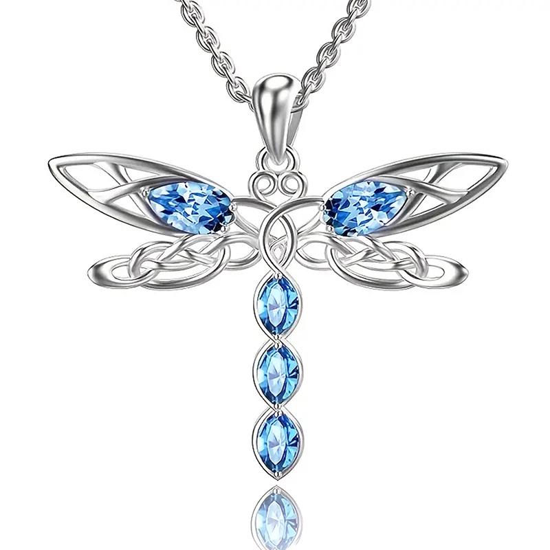 

Huitan Blue CZ Dragonfly Necklace for Women New Fashion Animal Pendant Necklace Party Exquisite Girls Gift Statement Jewelry