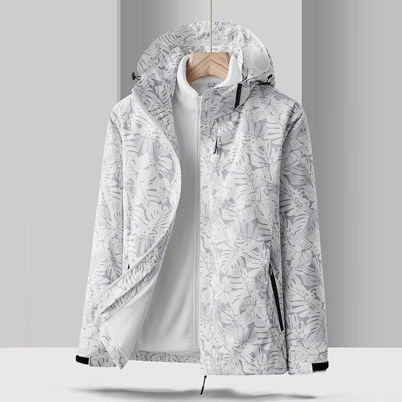 Erkek Çiftin Üçü Bir Arada Akçaağaç Yaprağı Ceket Polar Astar Rüzgar Geçirmez ve Su Geçirmez Dağcılık Takım Elbise İki Parça