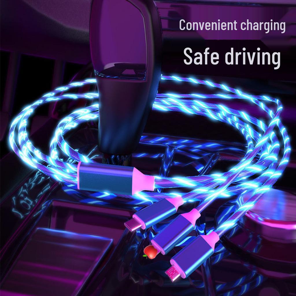 Three-in-One Luminous Fast Charging Cable: Colorful, Glowing, Car-Compatible